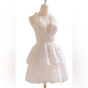 2/$40 Pretty White Eyelet Halter Dress XL 12 NEW